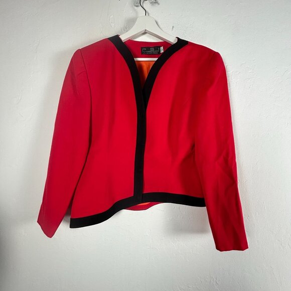 Vintage PSI By Alvin Bell Union Made Womens Red Wool Blazer Size 10 USA-Made - Picture 1 of 11